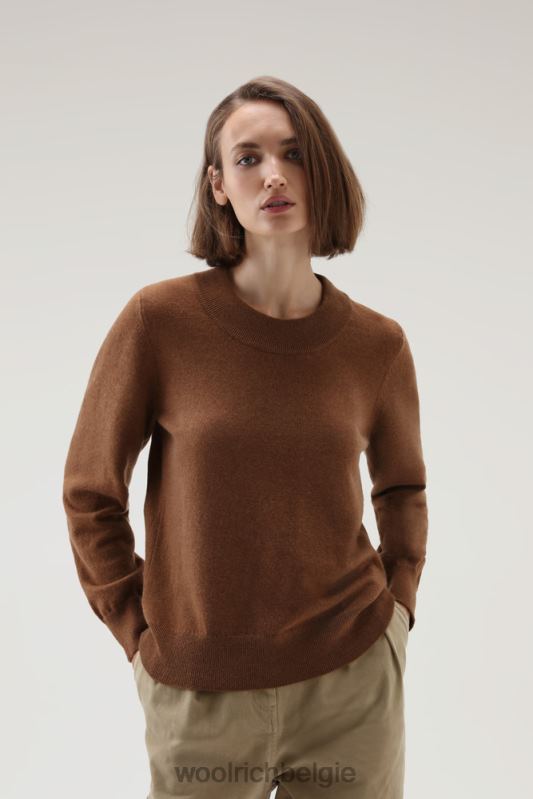 luxe trui van kasjmier met ronde hals Woolrich vrouwen 8TTN0258 donkere kameel kleding