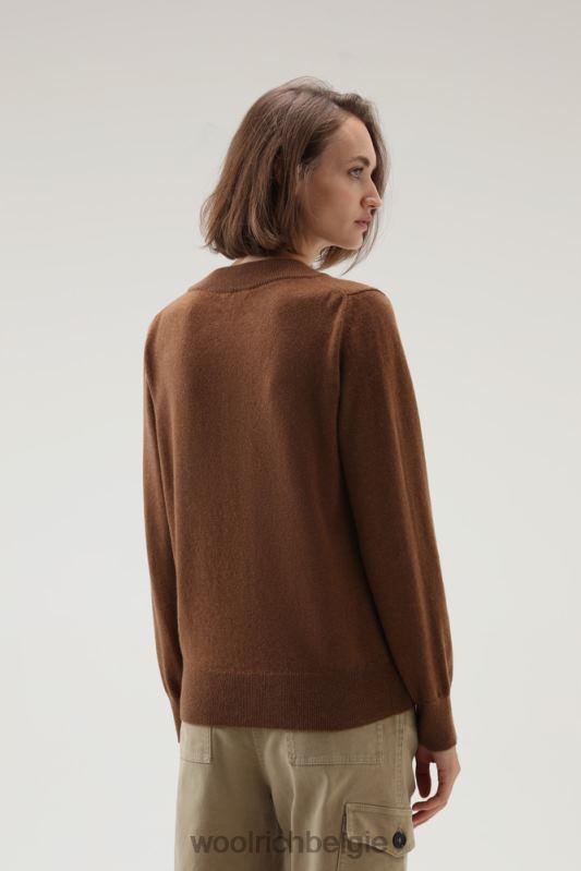 luxe trui van kasjmier met ronde hals Woolrich vrouwen 8TTN0258 donkere kameel kleding