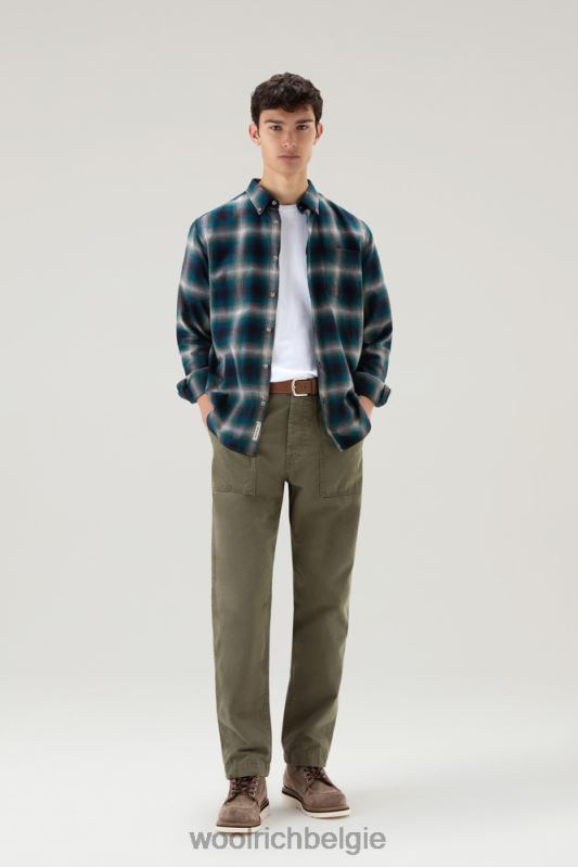madras geruit overhemd van lichtgewicht flanel Woolrich Heren 8TTN0693 hombre groen kleding