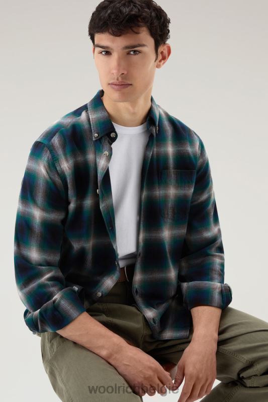madras geruit overhemd van lichtgewicht flanel Woolrich Heren 8TTN0693 hombre groen kleding