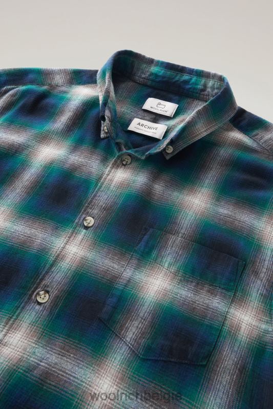 madras geruit overhemd van lichtgewicht flanel Woolrich Heren 8TTN0693 hombre groen kleding