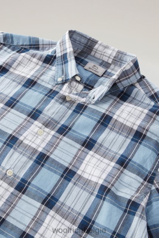 madras geruit overhemd van popeline van puur katoen Woolrich Heren 8TTN0427 lichtblauwe ruit kleding