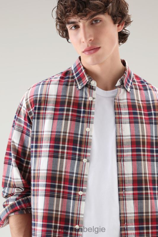 madras geruit overhemd van popeline van puur katoen Woolrich Heren 8TTN0440 hemelsrood ruitje kleding