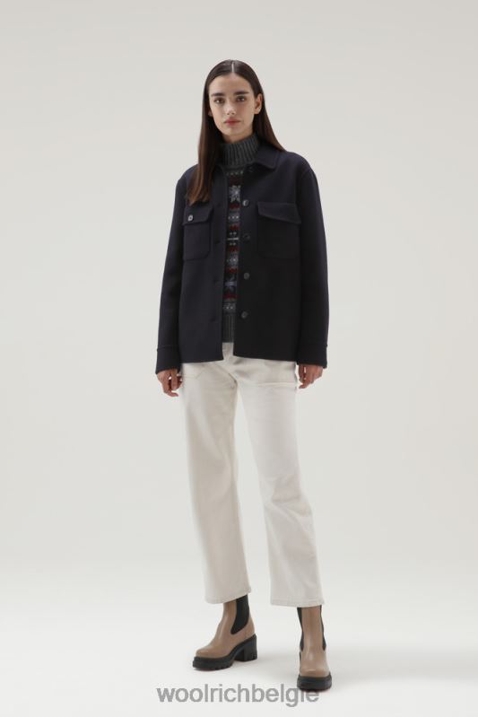 manteco overshirt van zuivere dubbele wol Woolrich vrouwen 8TTN0235 Melton blauw kleding