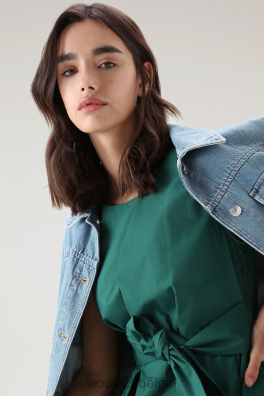 midi-jurk van popeline van puur katoen Woolrich vrouwen 8TTN0338 groenblijvend kleding