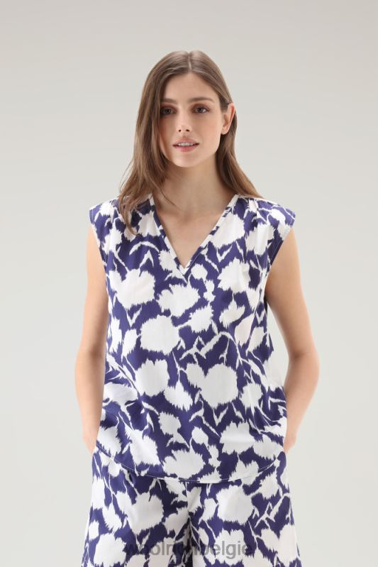 mouwloze blouse van puur katoenpopeline Woolrich vrouwen 8TTN0101 Melton blauwe bloem kleding