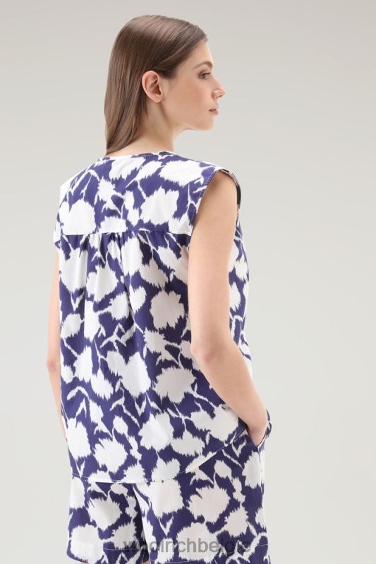 mouwloze blouse van puur katoenpopeline Woolrich vrouwen 8TTN0101 Melton blauwe bloem kleding