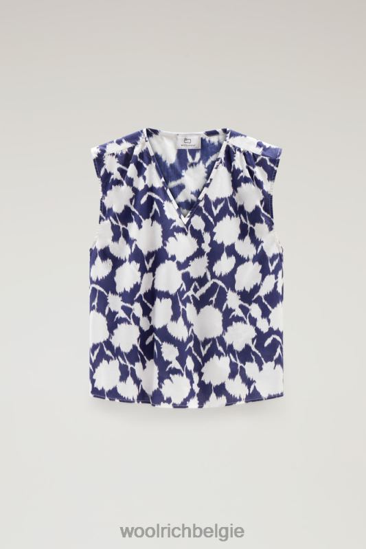 mouwloze blouse van puur katoenpopeline Woolrich vrouwen 8TTN0101 Melton blauwe bloem kleding