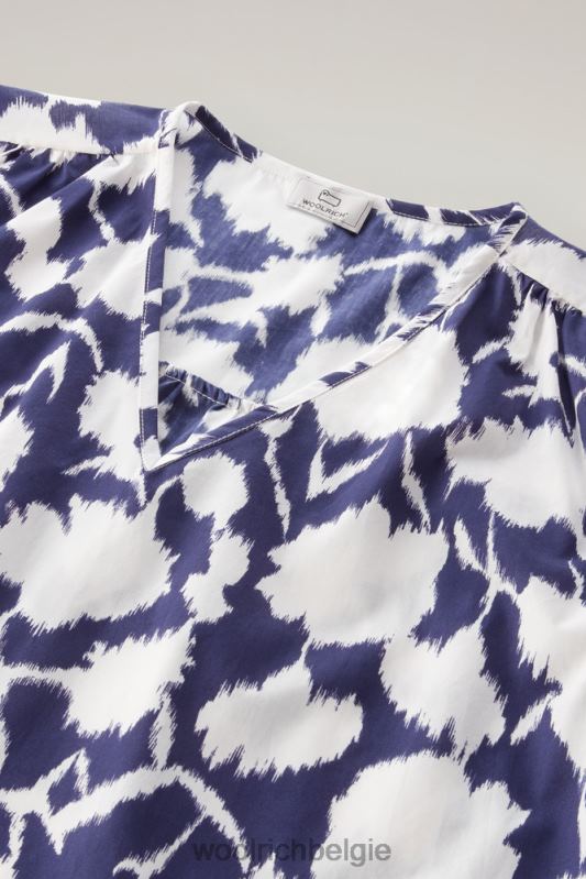 mouwloze blouse van puur katoenpopeline Woolrich vrouwen 8TTN0101 Melton blauwe bloem kleding