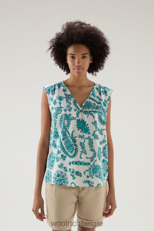 mouwloze blouse van puur katoenpopeline Woolrich vrouwen 8TTN040 turkoois paisley kleding