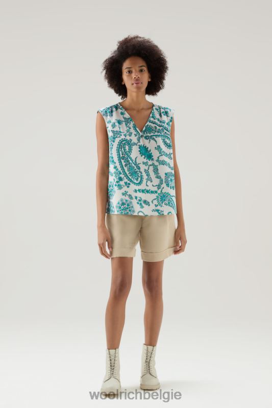 mouwloze blouse van puur katoenpopeline Woolrich vrouwen 8TTN040 turkoois paisley kleding