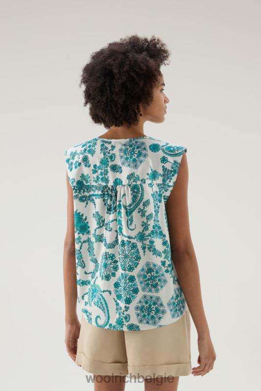mouwloze blouse van puur katoenpopeline Woolrich vrouwen 8TTN040 turkoois paisley kleding