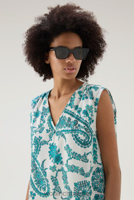 mouwloze blouse van puur katoenpopeline Woolrich vrouwen 8TTN040 turkoois paisley kleding