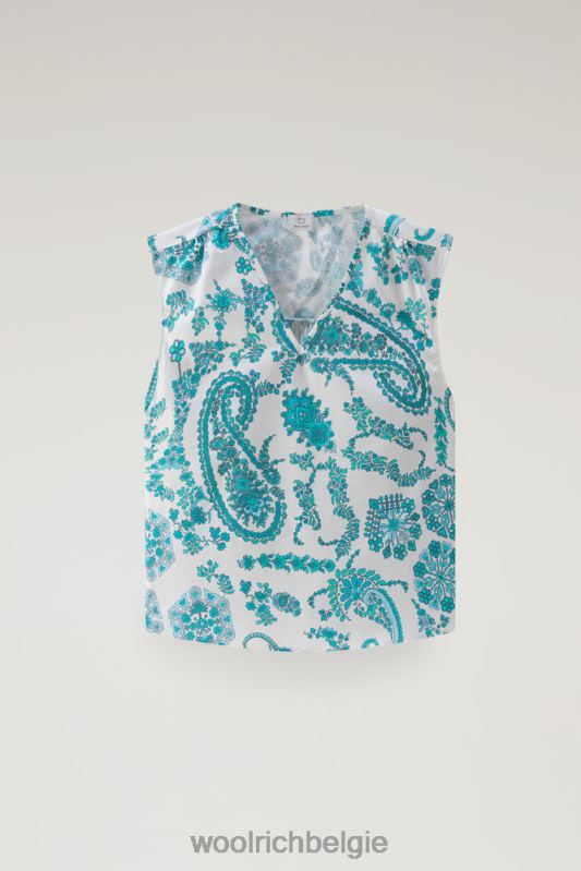mouwloze blouse van puur katoenpopeline Woolrich vrouwen 8TTN040 turkoois paisley kleding