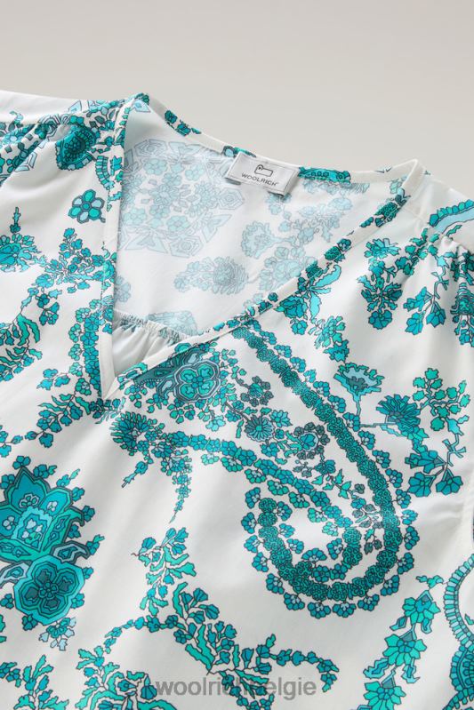 mouwloze blouse van puur katoenpopeline Woolrich vrouwen 8TTN040 turkoois paisley kleding