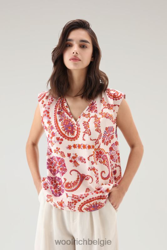 mouwloze blouse van puur katoenpopeline Woolrich vrouwen 8TTN085 marine scharlaken paisley kleding