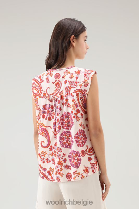 mouwloze blouse van puur katoenpopeline Woolrich vrouwen 8TTN085 marine scharlaken paisley kleding