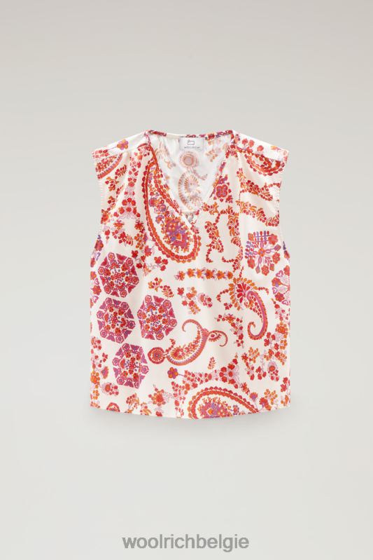 mouwloze blouse van puur katoenpopeline Woolrich vrouwen 8TTN085 marine scharlaken paisley kleding