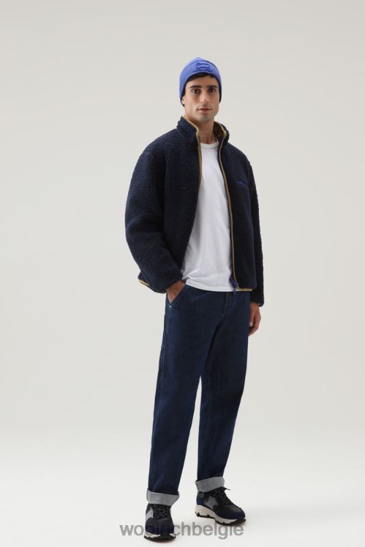 omkeerbare gekrulde fleece van sherpa en taslan nylon Woolrich Heren 8TTN0684 Melton blauw kleding
