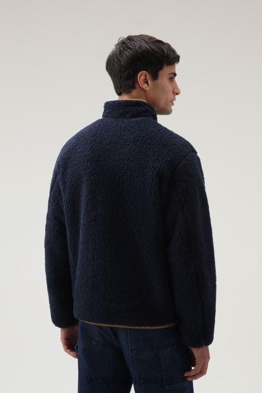 omkeerbare gekrulde fleece van sherpa en taslan nylon Woolrich Heren 8TTN0684 Melton blauw kleding