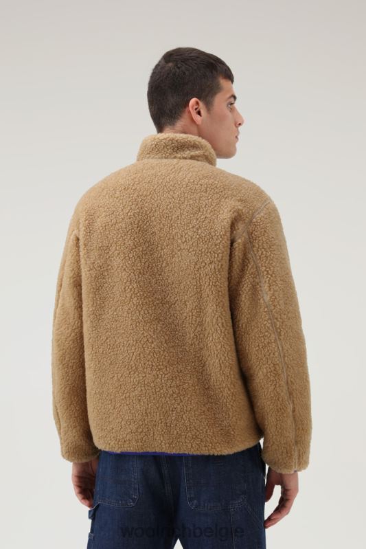 omkeerbare gekrulde fleece van sherpa en taslan nylon Woolrich Heren 8TTN0689 goud kaki kleding