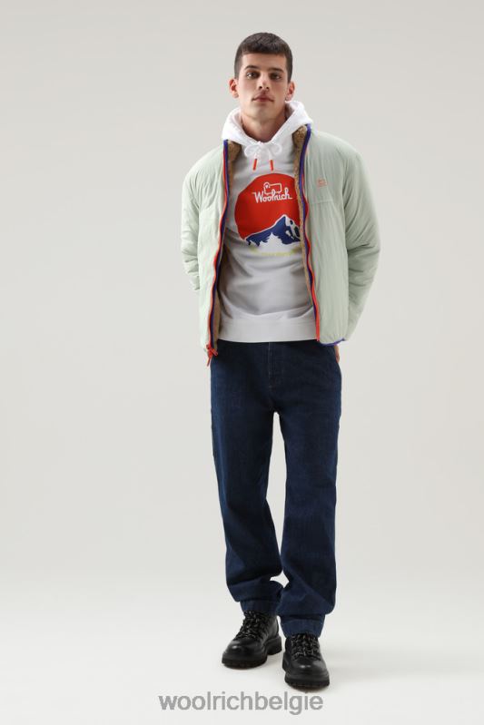 omkeerbare gekrulde fleece van sherpa en taslan nylon Woolrich Heren 8TTN0689 goud kaki kleding
