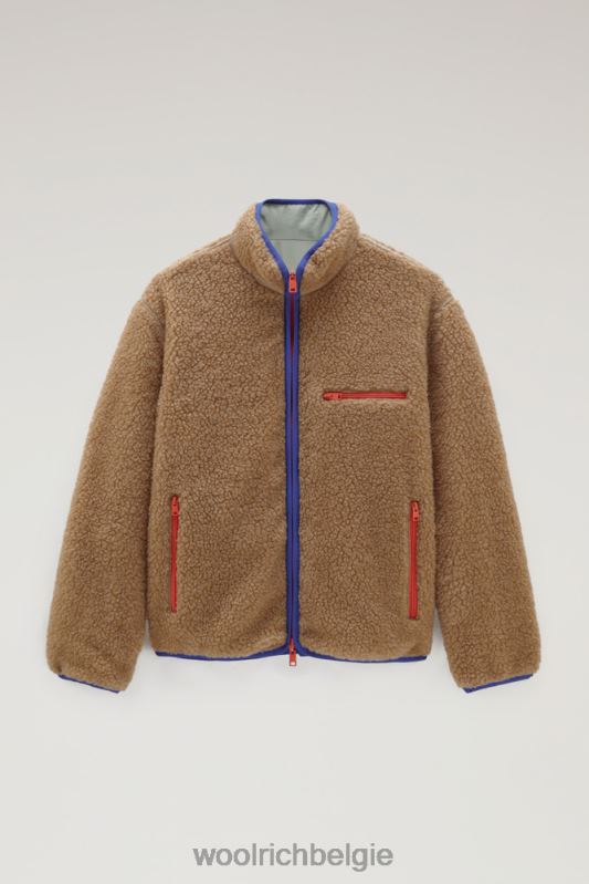 omkeerbare gekrulde fleece van sherpa en taslan nylon Woolrich Heren 8TTN0689 goud kaki kleding