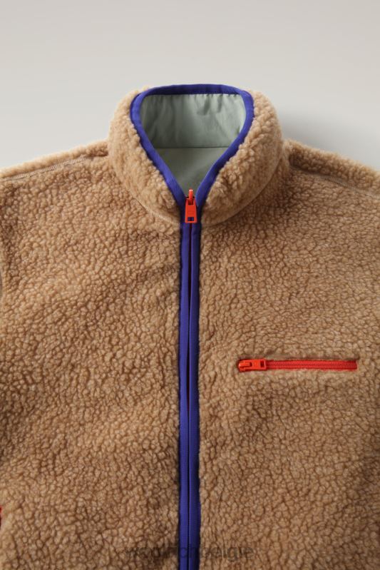 omkeerbare gekrulde fleece van sherpa en taslan nylon Woolrich Heren 8TTN0689 goud kaki kleding