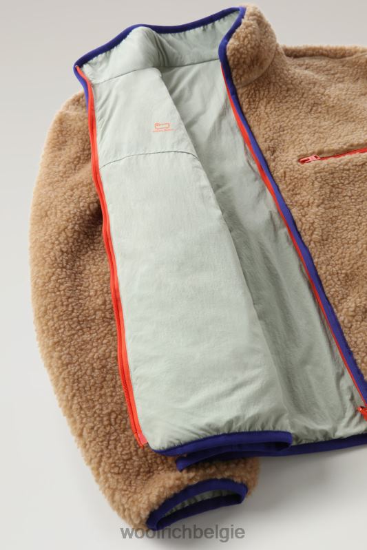 omkeerbare gekrulde fleece van sherpa en taslan nylon Woolrich Heren 8TTN0689 goud kaki kleding