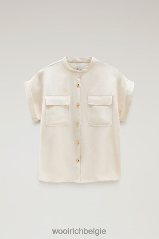 overhemd met korte mouwen van een linnenmix Woolrich vrouwen 8TTN0192 melkachtige crème kleding