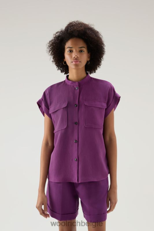 overhemd met korte mouwen van een linnenmix Woolrich vrouwen 8TTN0196 charisma paars kleding