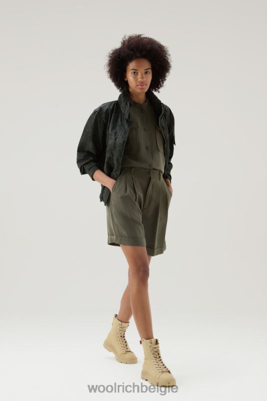 overhemd met korte mouwen van een linnenmix Woolrich vrouwen 8TTN0199 donkergroen kleding
