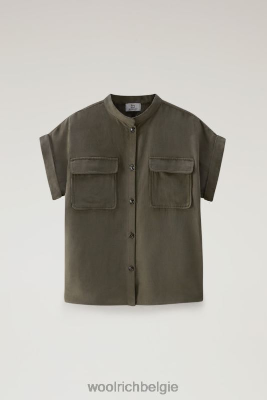 overhemd met korte mouwen van een linnenmix Woolrich vrouwen 8TTN0199 donkergroen kleding