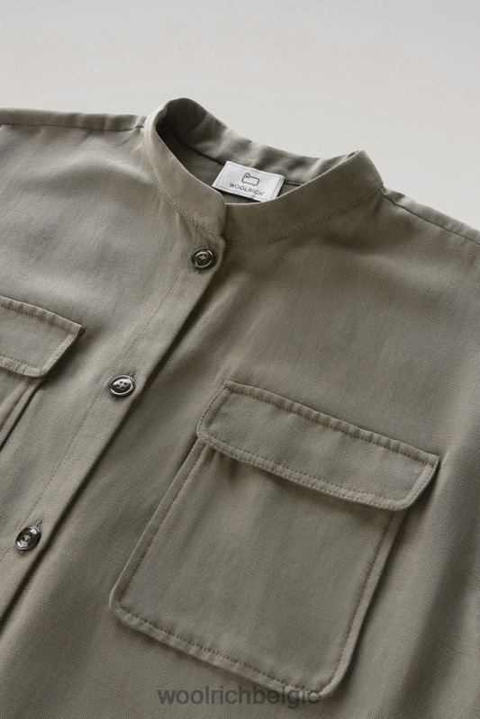 overhemd met korte mouwen van een linnenmix Woolrich vrouwen 8TTN0199 donkergroen kleding