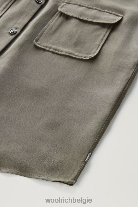 overhemd met korte mouwen van een linnenmix Woolrich vrouwen 8TTN0199 donkergroen kleding