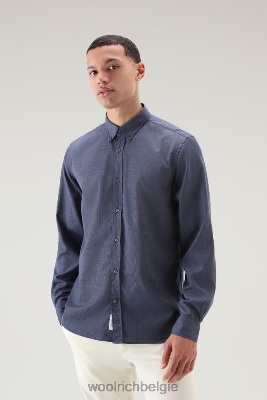 overhemd van coole scheermerinowol Woolrich Heren 8TTN0793 pied de poule blauw kleding