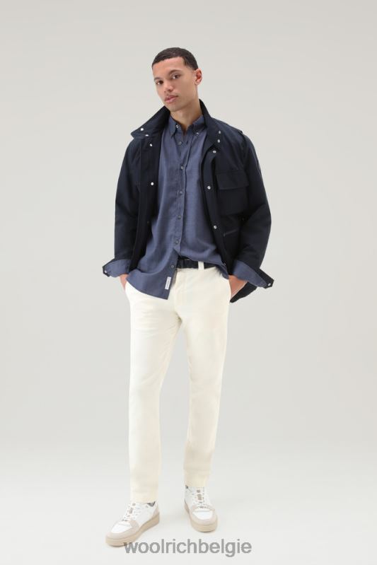 overhemd van coole scheermerinowol Woolrich Heren 8TTN0793 pied de poule blauw kleding
