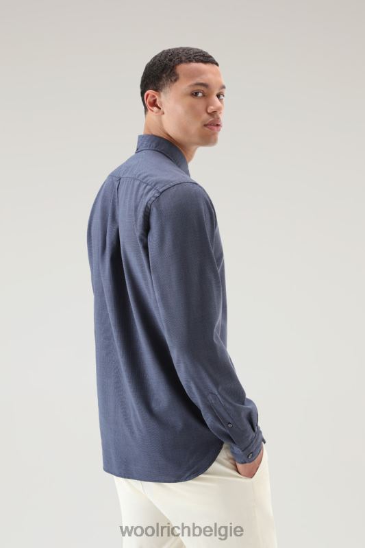 overhemd van coole scheermerinowol Woolrich Heren 8TTN0793 pied de poule blauw kleding