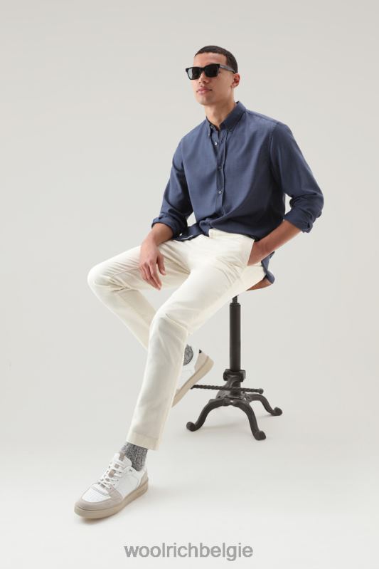 overhemd van coole scheermerinowol Woolrich Heren 8TTN0793 pied de poule blauw kleding