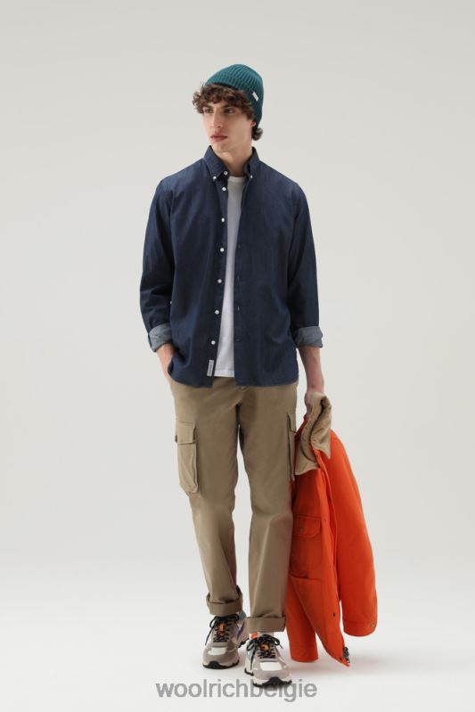 overhemd van puur katoenen chambray Woolrich Heren 8TTN0660 donkere indigo kleding