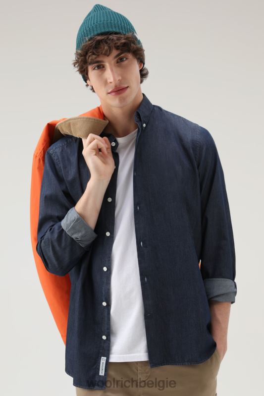 overhemd van puur katoenen chambray Woolrich Heren 8TTN0660 donkere indigo kleding