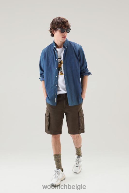 overhemd van puur katoenen chambray Woolrich Heren 8TTN0712 gebleekte indigo kleding