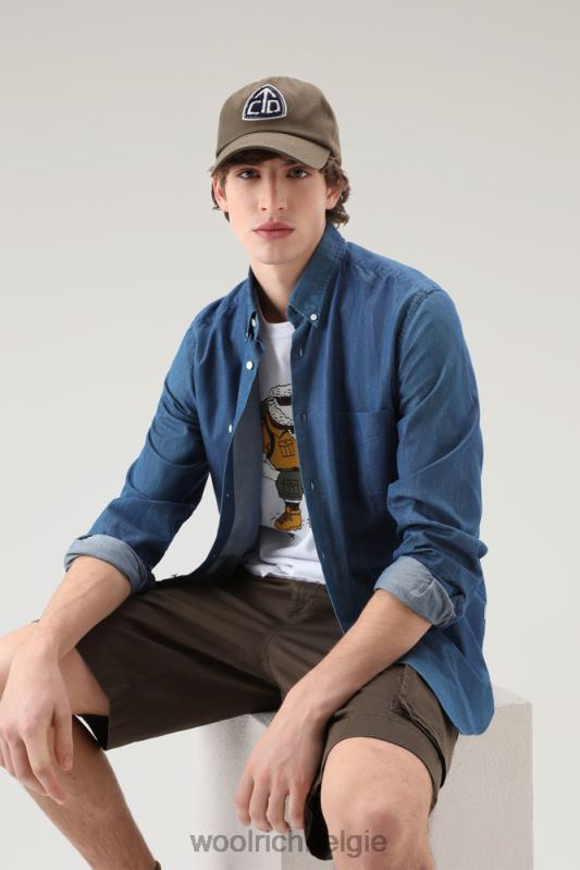 overhemd van puur katoenen chambray Woolrich Heren 8TTN0712 gebleekte indigo kleding