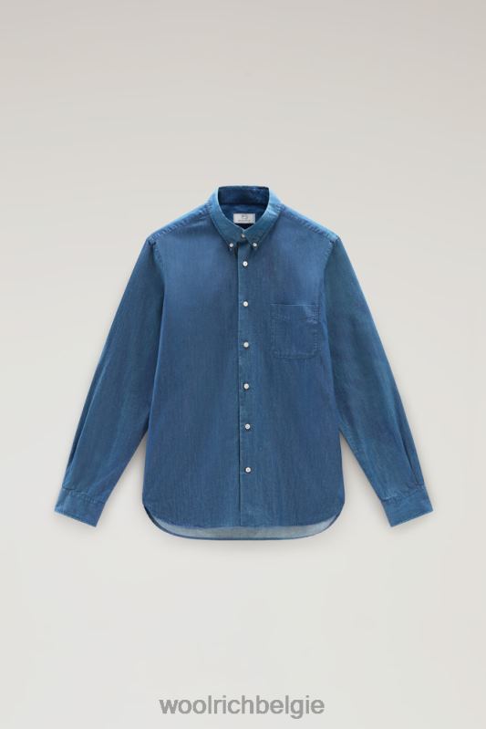 overhemd van puur katoenen chambray Woolrich Heren 8TTN0712 gebleekte indigo kleding