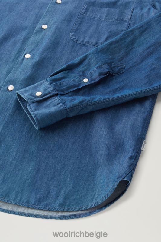 overhemd van puur katoenen chambray Woolrich Heren 8TTN0712 gebleekte indigo kleding