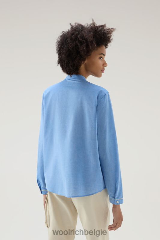 overhemd van puur katoenen chambray met biesjes Woolrich vrouwen 8TTN0134 bleek indigo kleding