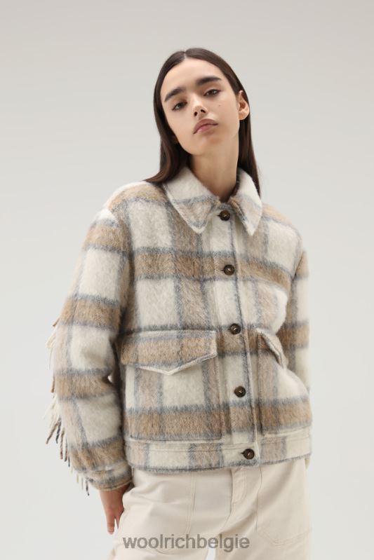 overshirt van geborstelde wolmix met franjes Woolrich vrouwen 8TTN0232 crème cheque kleding