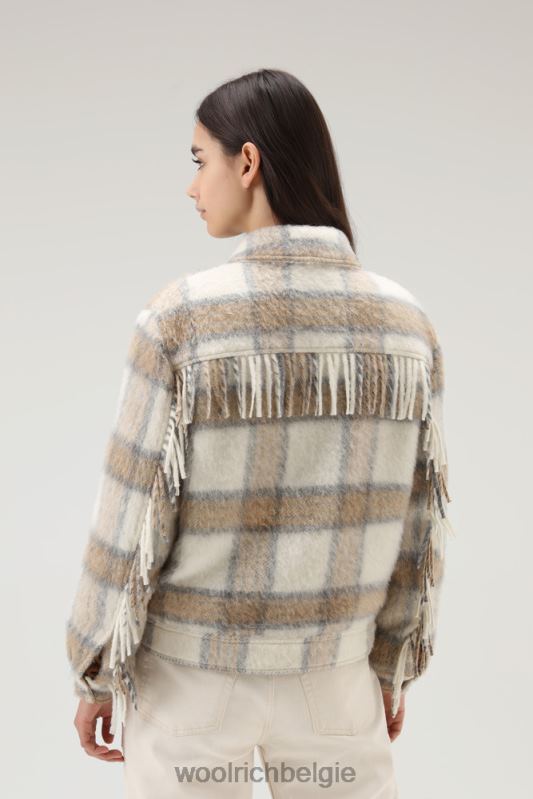 overshirt van geborstelde wolmix met franjes Woolrich vrouwen 8TTN0232 crème cheque kleding