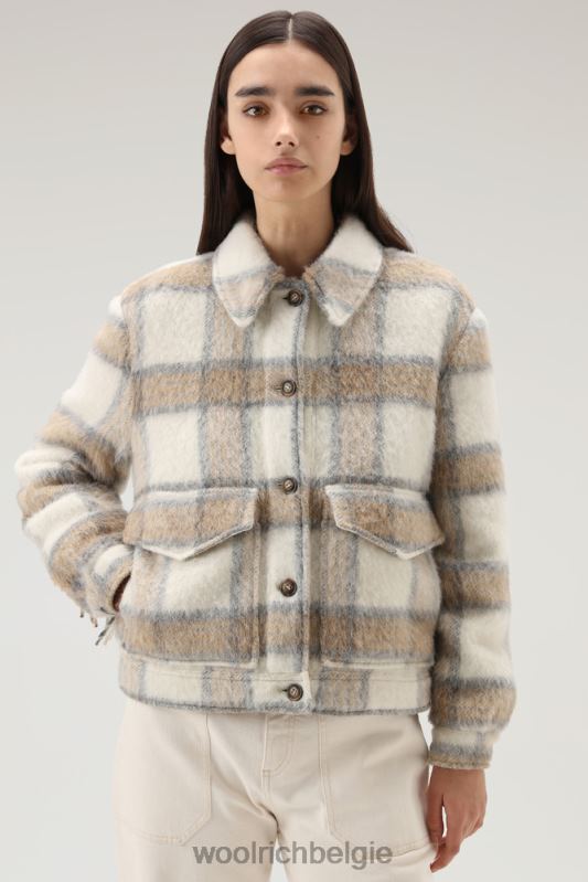 overshirt van geborstelde wolmix met franjes Woolrich vrouwen 8TTN0232 crème cheque kleding