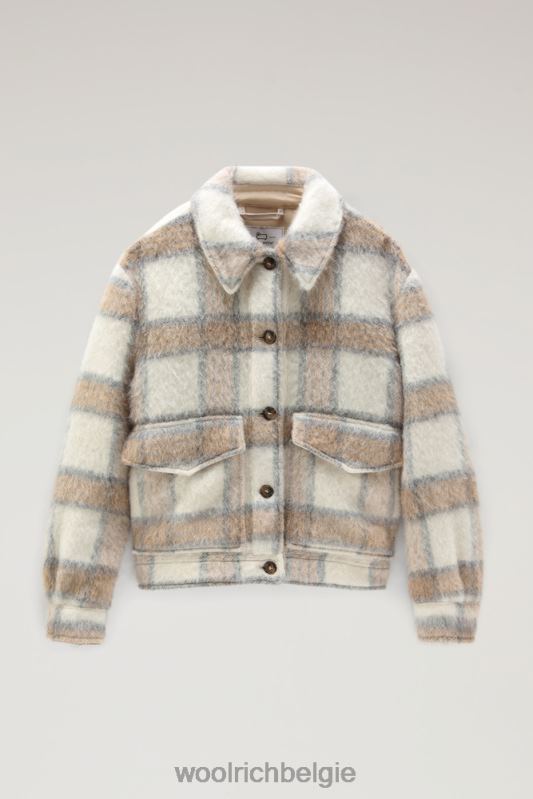 overshirt van geborstelde wolmix met franjes Woolrich vrouwen 8TTN0232 crème cheque kleding